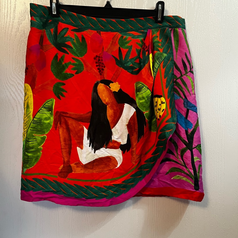 FARM Rio Red Tropical Print Mini Skirt with Pink & Green Accents